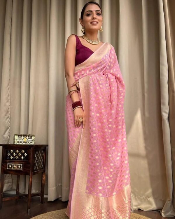 103_f86aca4a-d8d2-4d89-b894-96c26764196e-1.jpg Beautiful Baby Pink Color Banarasi Jacquard Weaving Saree