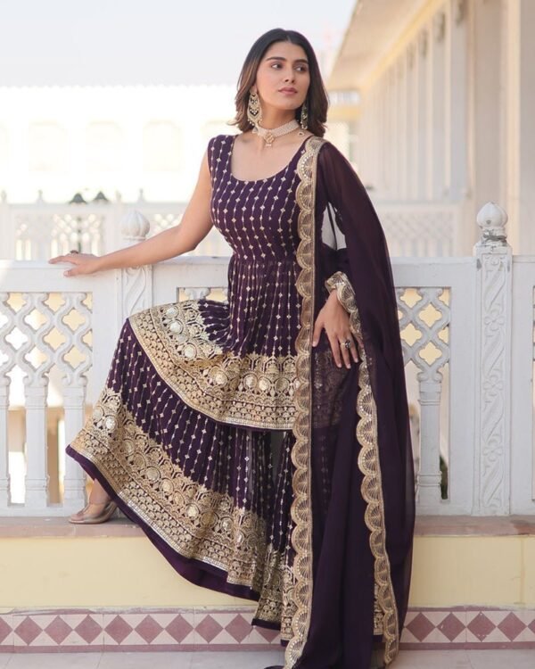 109_39540f78-4d76-4045-a7d1-f4383ee5f2b4-1.jpg Designer Dark Wine Color Three Piece Gharara Suit