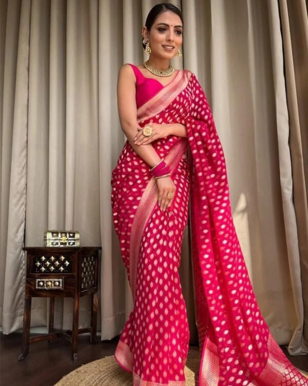 119_9280174a-31c6-4b5c-a42e-007ac848ee59-1.jpg Beautiful Rani Pink Color Banarasi Jacquard Weaving Saree