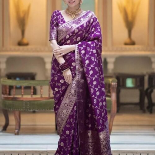 Purple Color Banarasi Jacquard With Zari Work Saree
