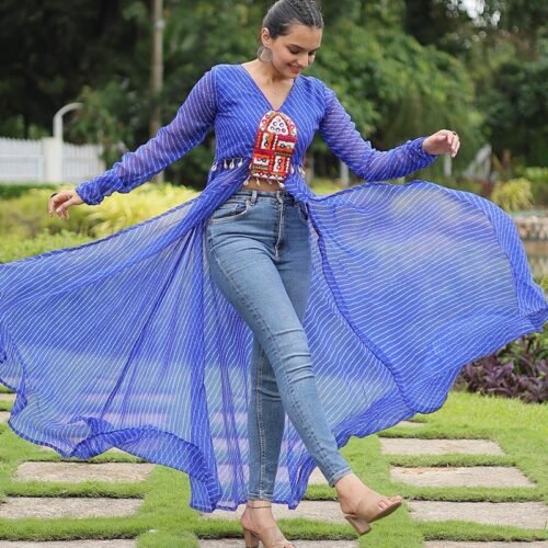 Blue Color Georgette Laheriya Print Navratri Kurti