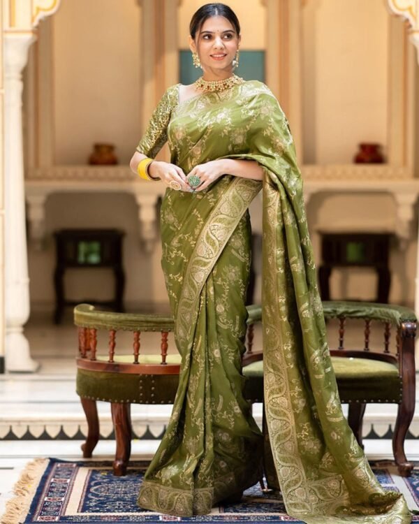 128_be5df924-77f7-4282-b5e9-7b3fc635e3b9-1.jpg Mehndi Color Banarasi Jacquard Zari Weaving Saree