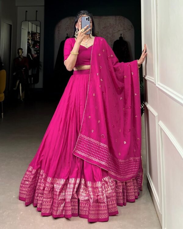 139_ae14ddab-c200-4998-8021-e725b3427fd3-1.jpg Pink Color Pure Chanderi Plain Navratri Lehenga Choli
