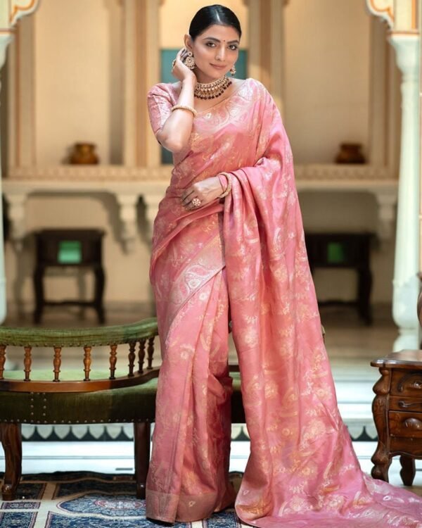 142_fd35ff66-15b0-4dfe-bb5c-f3bb163ea979-1.jpg Orange Color Banarasi Jacquard Zari Weaving Saree