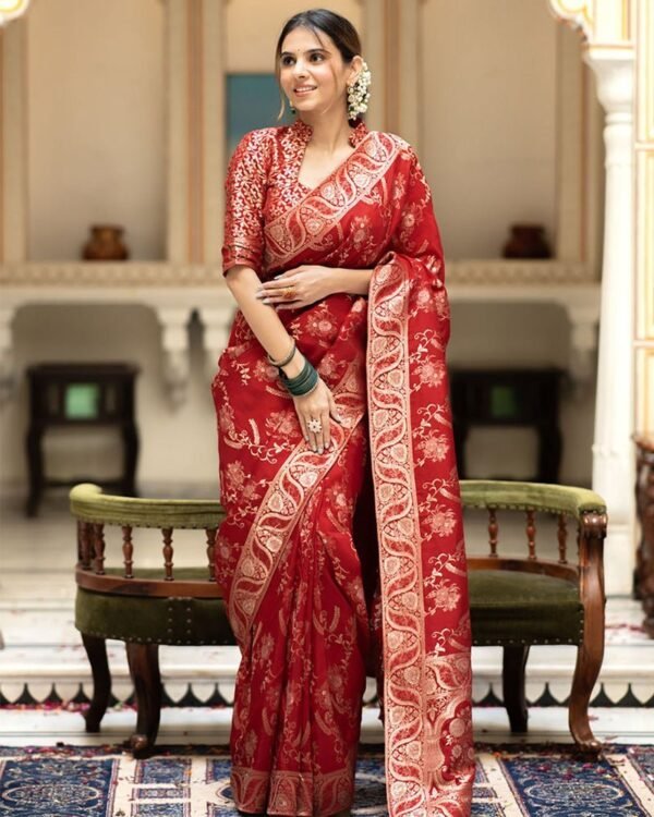 177_60c05687-fe19-4eb9-9c7e-476c22f35922-1.jpg Red Color Banarasi Jacquard Zari Weaving Saree