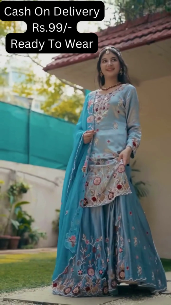 5008-2.png Celestial Blue Silk Sharara Set with Floral Artistry