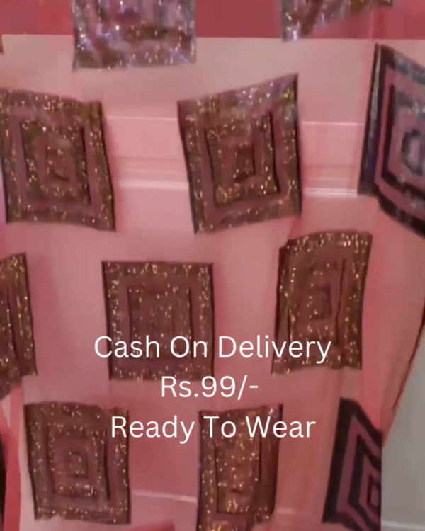 5010-2.png Coral Sunset Shimmer Saree with Crystal Geometric Borders