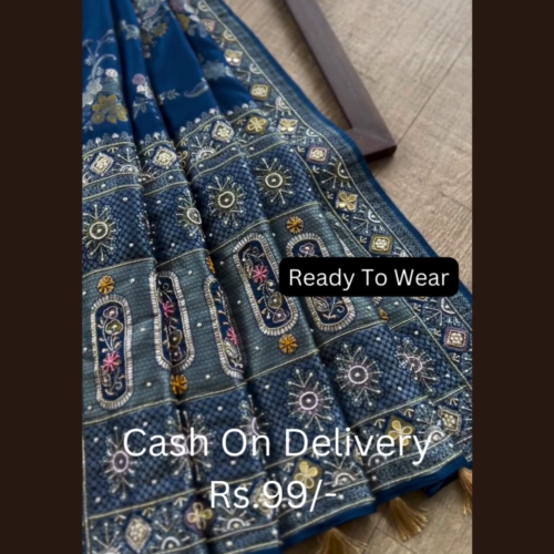 5013-1.png Royal Indigo Silk Saree with Sun-Motif Artistry