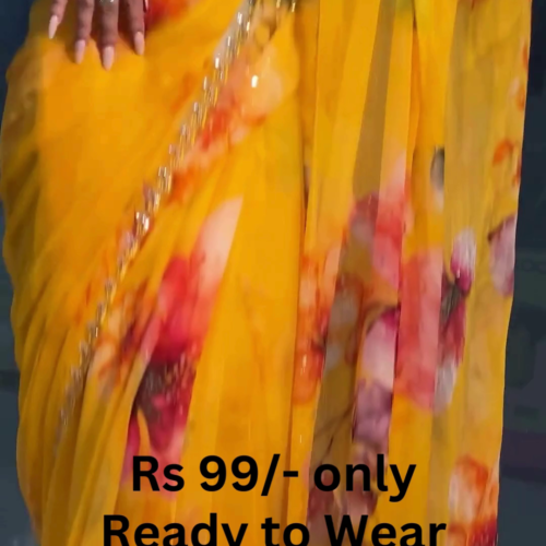 5016-1.png Golden Sunburst Floral Chiffon Saree
