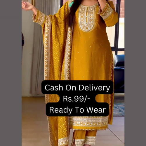 5019-2.png Sun-Drenched Mustard Silk Suit with Ornate Zardosi Borders