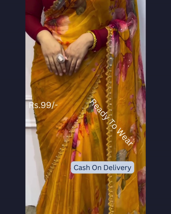 5021-1.png Golden Ochre Floral Saree with Scalloped Zari Trim