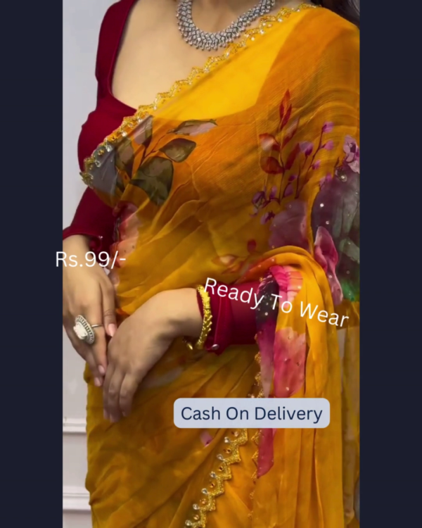 5021-2.png Golden Ochre Floral Saree with Scalloped Zari Trim