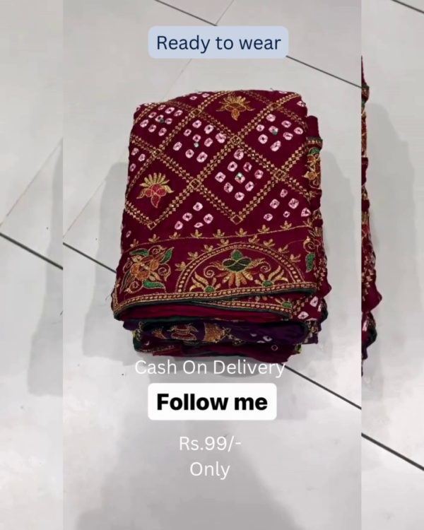 5025-1.png Heritage Wine Bandhani Saree with Ornate Zardosi Borders