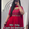 Royal Purple Pleated Anarkali Gown with Mirror Work