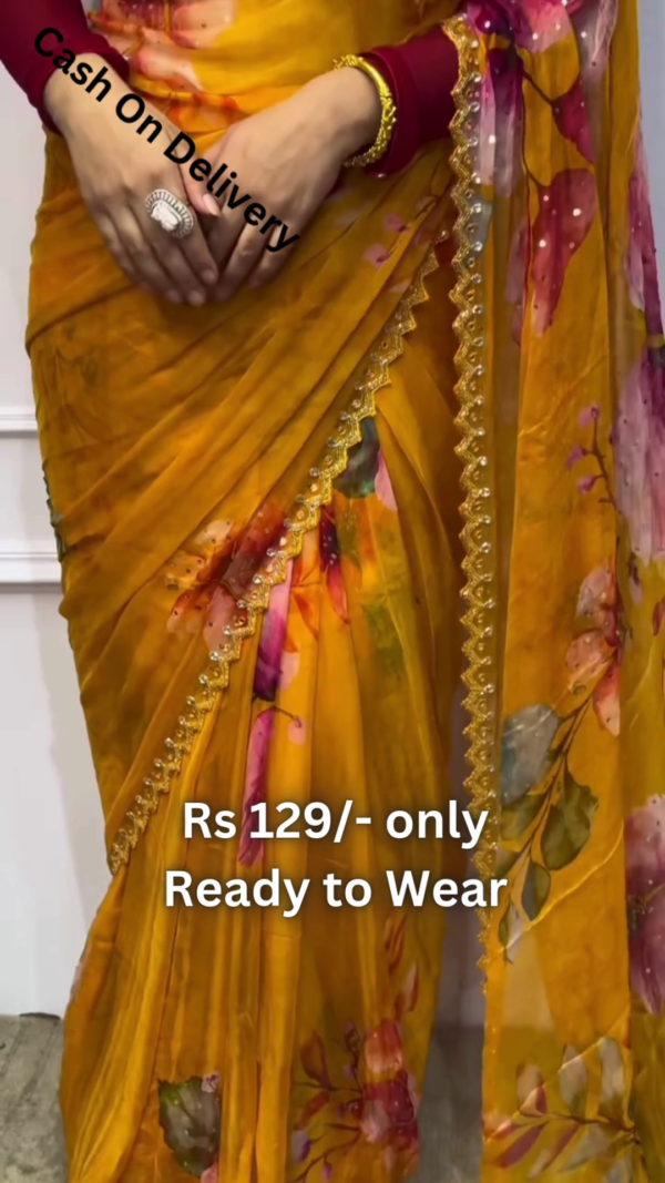 5039-2.png Golden Ochre Chiffon Saree with Painterly Floral Blooms