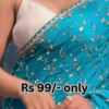 5043-2.png Cerulean Dream: Embroidered Silk Saree with Scalloped Edges