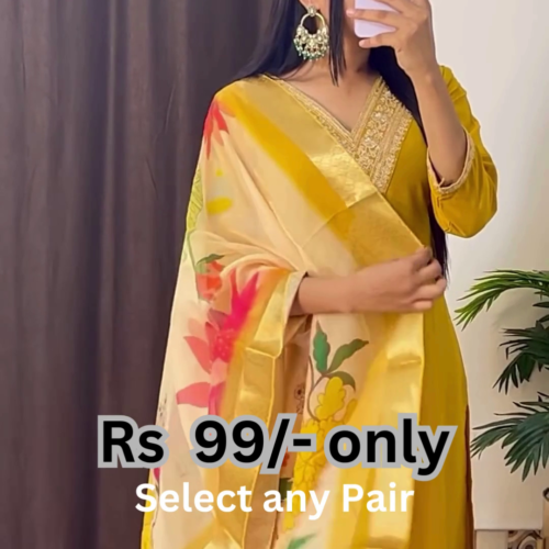 5049-1.png Golden Mustard Suit with Floral Organza Dupatta