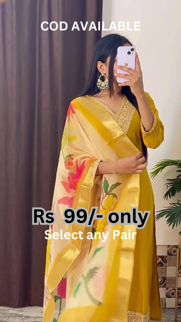 5049-1.png Golden Mustard Suit with Floral Organza Dupatta