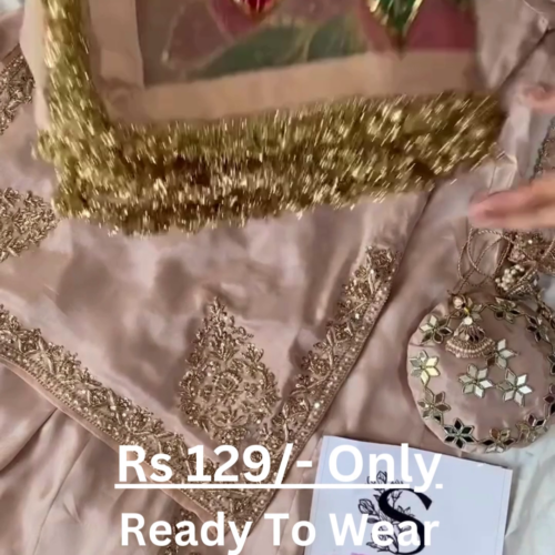 5052-2.png Rose Gold Splendor: Embroidered Silk Suit with Potli Bag