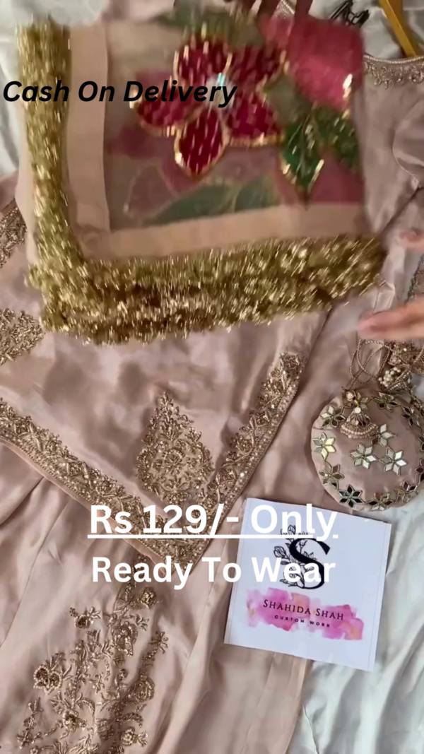 5052-2.png Rose Gold Splendor: Embroidered Silk Suit with Potli Bag