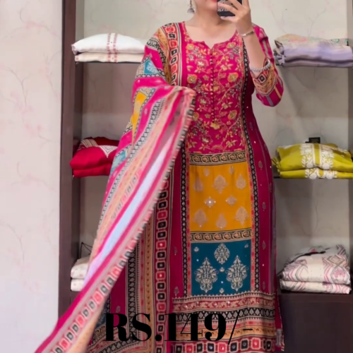 5054-2.png Royal Magenta Multi-Color Printed Suit Set