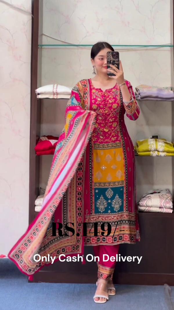 5054-2.png Royal Magenta Multi-Color Printed Suit Set