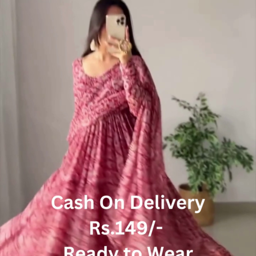 5063-1.png Rosewood Radiance: Printed Georgette Anarkali Gown