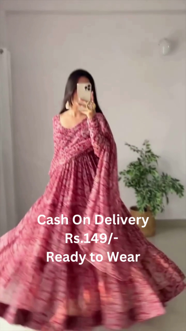 5063-1.png Rosewood Radiance: Printed Georgette Anarkali Gown