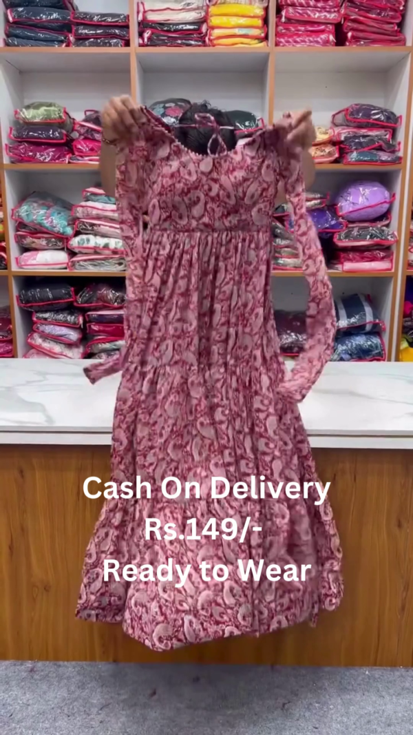 5063-2.png Rosewood Radiance: Printed Georgette Anarkali Gown